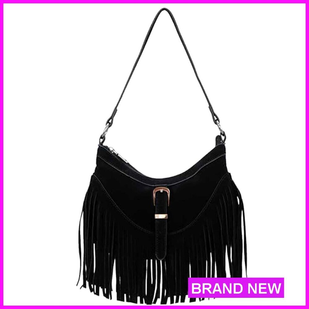 Mini Fringe Crossbody Bag Vegan Leather Boho Western Tassel Shoulder Purse